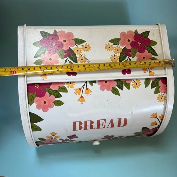 Vintage Metal Floral Bread Box with Roll Door fruit Motif - Picture 10 of 16